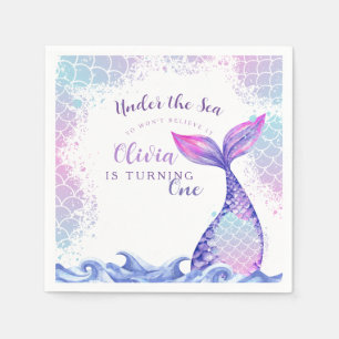 Under the Sea 1st Birthday Party Cute Pink Blue Napkin
