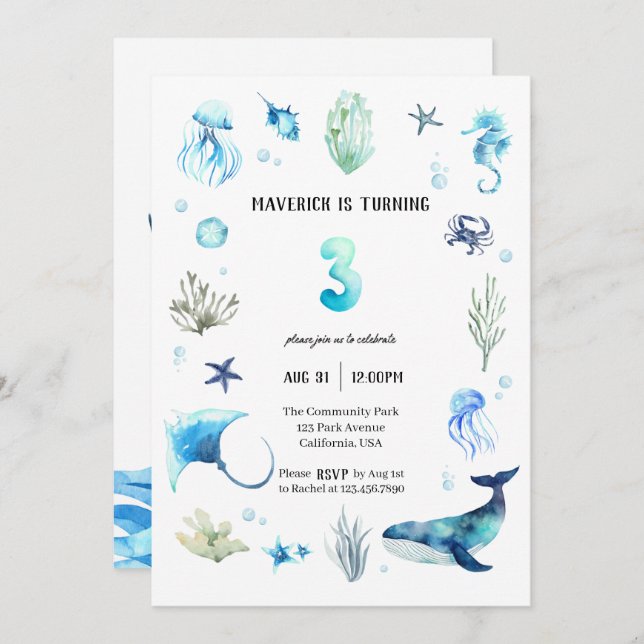 Under The Sea 3rd Birthday invitation (Front/Back)