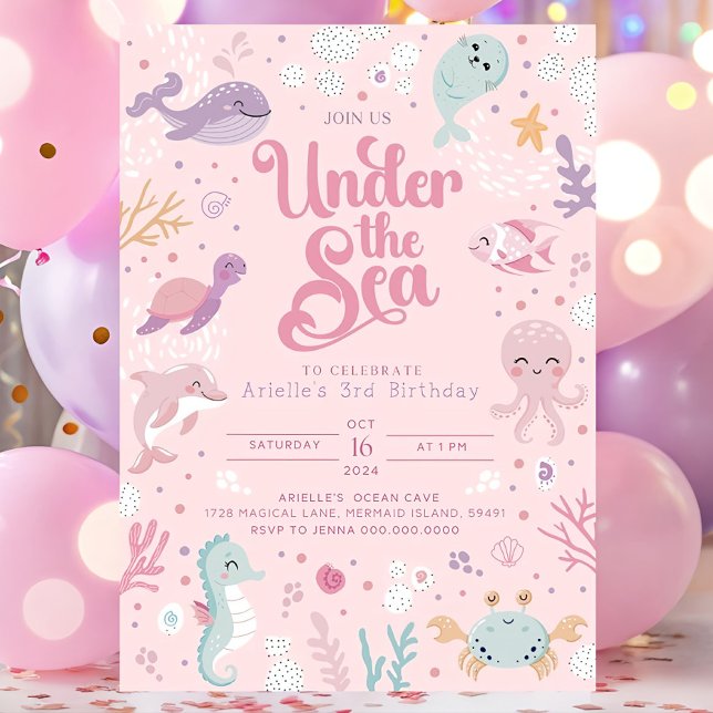 Under the Sea 3rd Birthday Invitation Girl Toddler (Creator Uploaded)