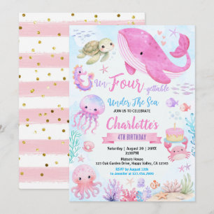 Under The Sea 4th Birthday Party Pink Invitation