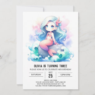 Under the Sea Adorable Mermaid Birthday Invitation