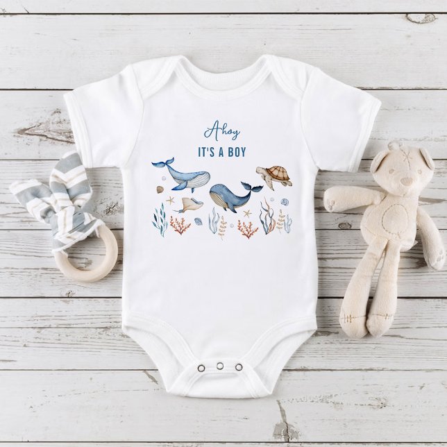 Under the sea Ahoy It's a Boy Baby Bodysuit (Creator Uploaded)