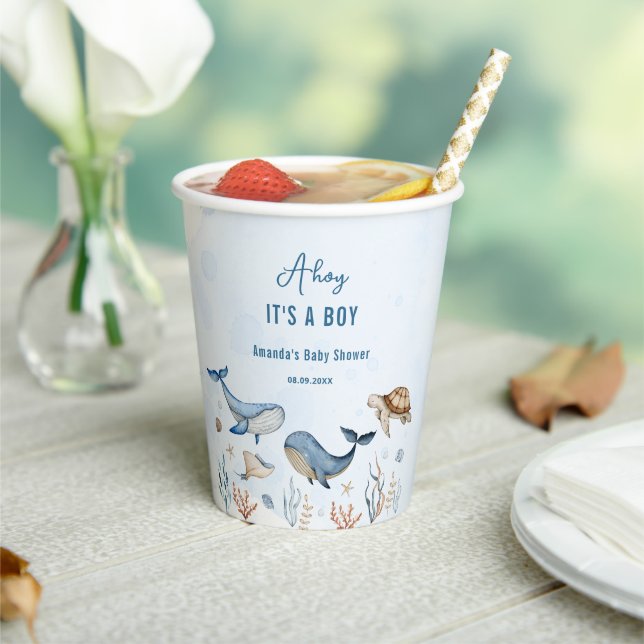 Under the sea Ahoy It's a Boy Baby Shower Paper Cups (Insitu)