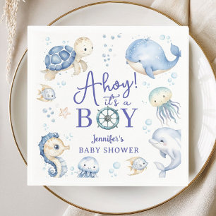 Under The Sea Ahoy It's A Boy Ocean Baby Shower Napkin