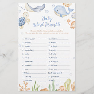 Under the sea animals Baby Shower Word Scramble