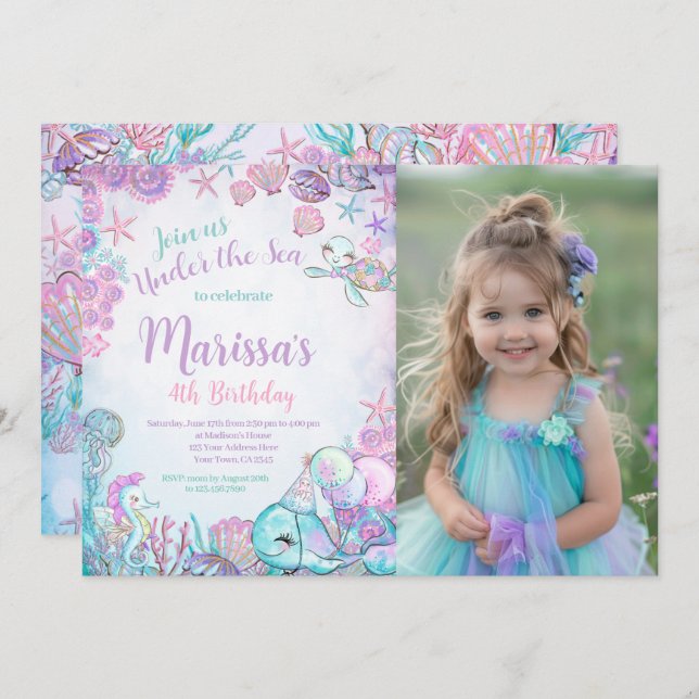 Under the Sea Animals Birthday Invitation (Front/Back)