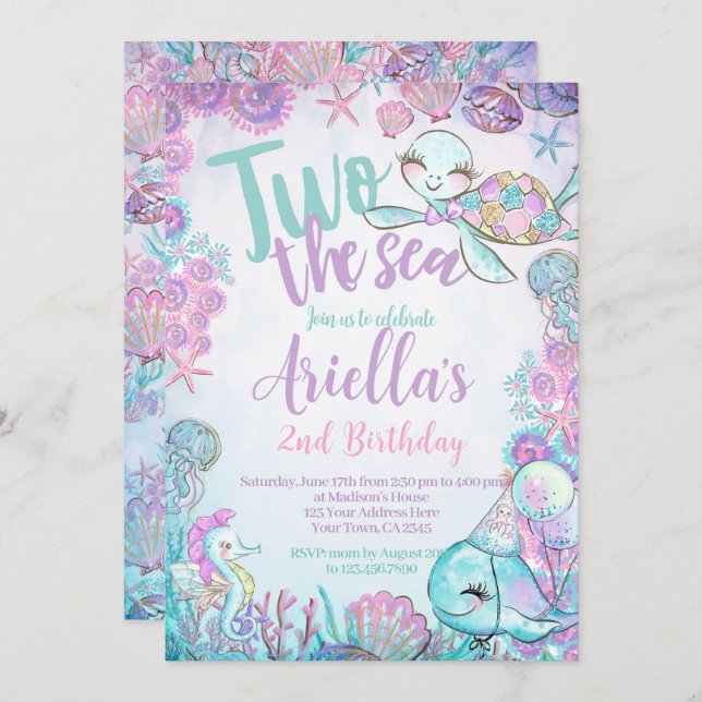 Under the Sea Animals Birthday Invitation (Front/Back)