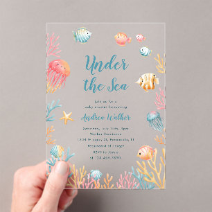 Under The Sea Animals Colourful Baby Shower Acrylic Invitations