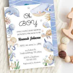 Under the Sea Animals Nautical Oh Boy Baby Shower  Invitation