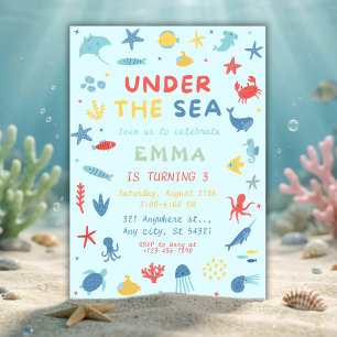 Under the Sea Animals Ocean Birthday party Invitation