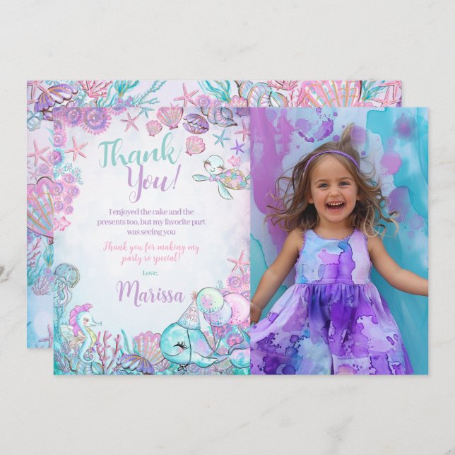 Under the Sea Animals Thank You Cards with Photo (Front/Back)
