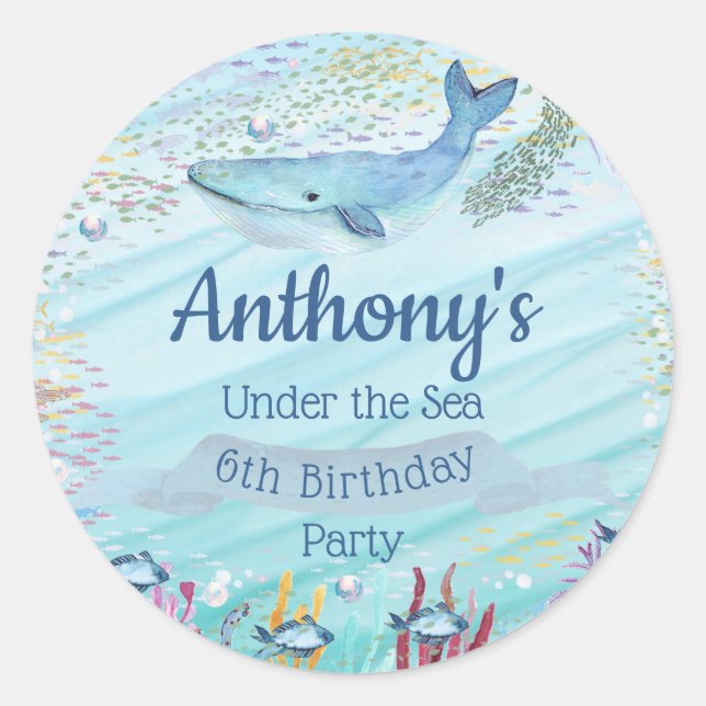 Under The Sea Any Age Birthday Classic Round Sticker (Front)