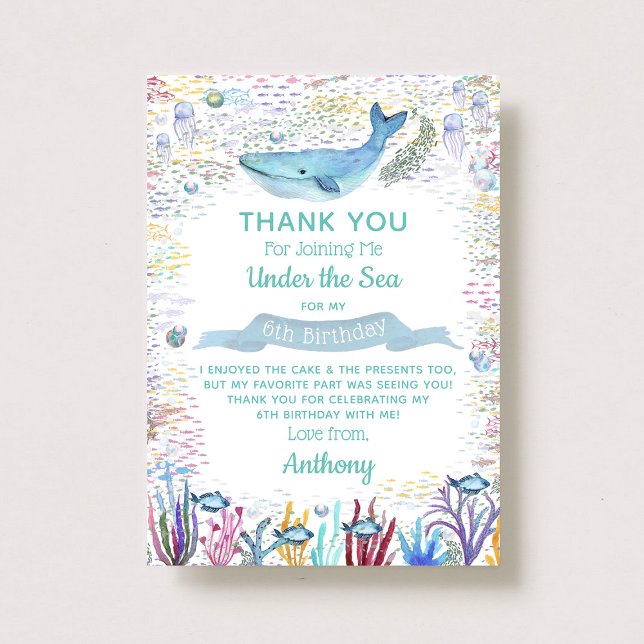Under The Sea Any Age Birthday Thank You Card (Creator Uploaded)
