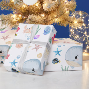 Under the sea aqua baby shower gift wrapping paper