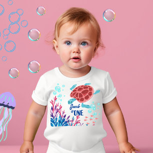 Under the Sea Baby 1st birthday Name Turtle corals T-Shirt