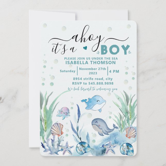 under the sea baby boy shower invitations (Front)