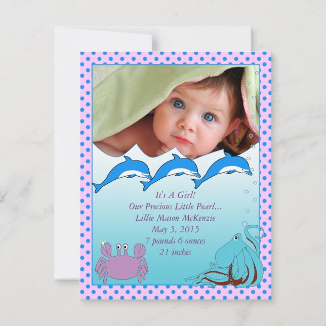 Under the Sea Baby Girl Announcement (Front)