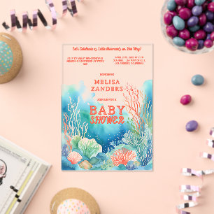 Under the Sea Baby Girl Cute Watercolor Coral  Acrylic Invitations