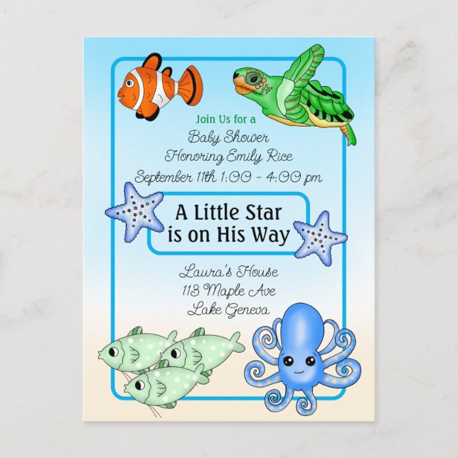 Under the Sea | Baby Sea Creatures Baby Shower Postcard (Front)