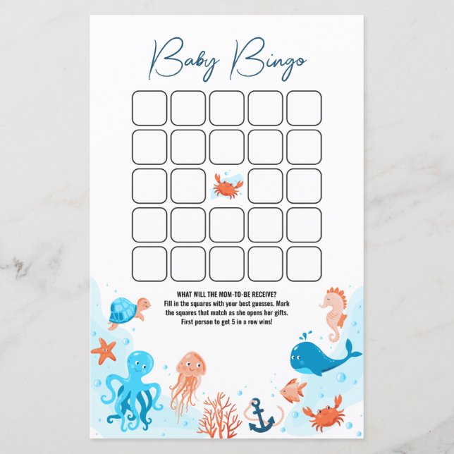 Under the Sea Baby shower bingo game (Front)