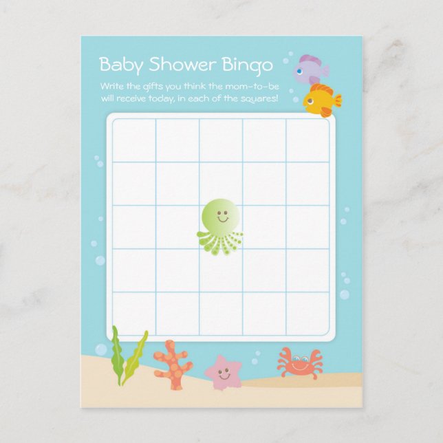 Under the Sea Baby Shower Bingo Game Card (Front)
