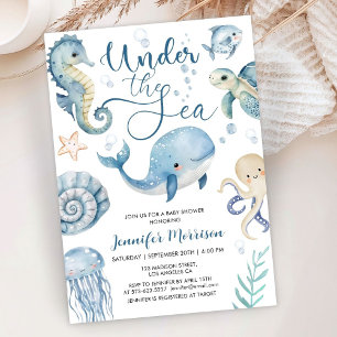 Under The Sea Baby Shower Blue Boy Watercolor  Invitation