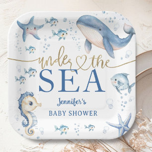 Under The Sea Baby Shower Boy Blue Ocean Paper Plate
