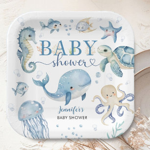 Under The Sea Baby Shower Boy Blue Ocean Paper Plate