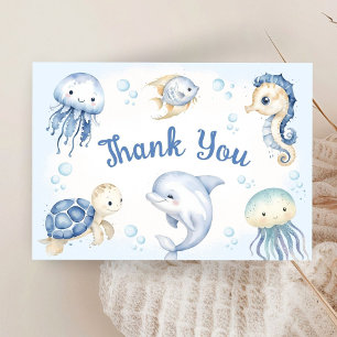 Under The Sea Baby Shower Boy Flat Thank You Card