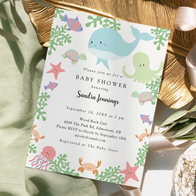 Under the Sea Baby Shower Cute Pastel Neutral  Invitation (Creator Uploaded)