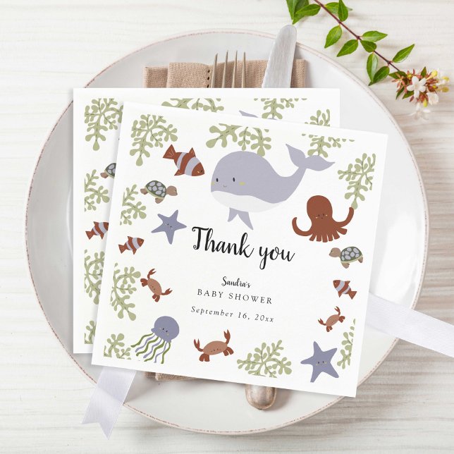 Under the Sea Baby Shower Cute Thank you  Napkin (Creator Uploaded)