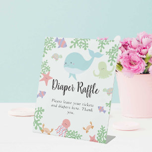 Under the Sea Baby Shower Diaper Raffle Pastel Pedestal Sign
