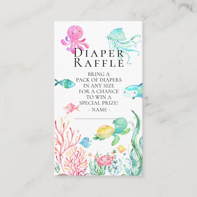 Under the Sea Baby Shower Diaper Raffle Ticket Enclosure Card (Front)