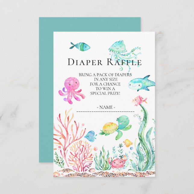 Under the Sea Baby Shower Diaper Raffle Ticket Invitation (Front/Back)