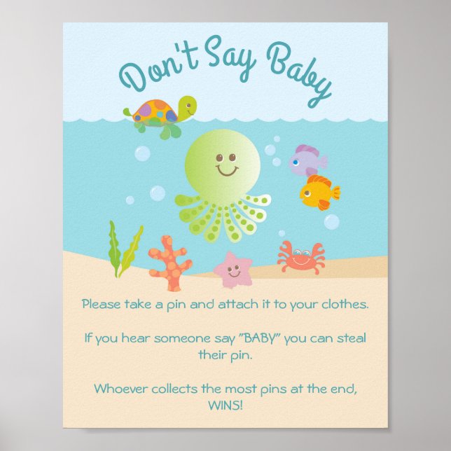 Under the Sea Baby Shower Don't Say Baby  Game Poster (Front)