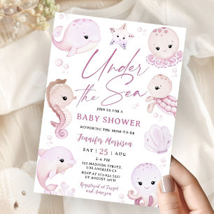 Under The Sea Baby Shower Girl Cute Pink Ocean  Invitation