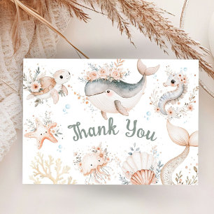 Under The Sea Baby Shower Girl Flat Thank You Enclosure Card