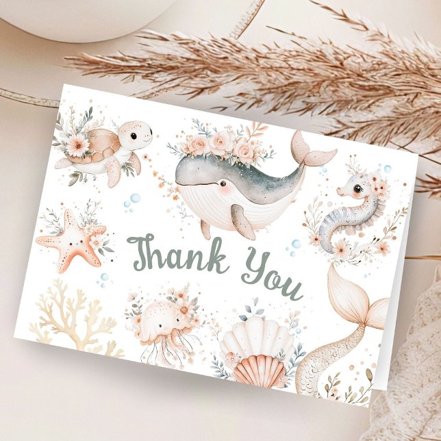 Under The Sea Baby Shower Girl Folded Thank You Card (Creator Uploaded)