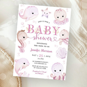Under The Sea Baby Shower Girl Pink Ocean  Invitation