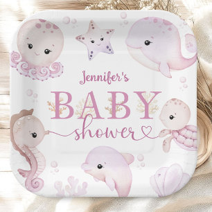 Under The Sea Baby Shower Girl Pink Ocean Paper Plate