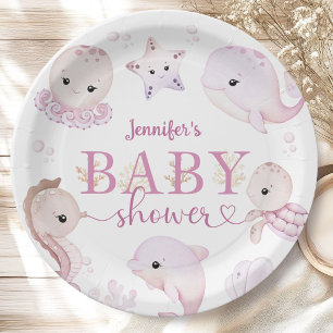 Under The Sea Baby Shower Girl Pink Ocean Paper Plate