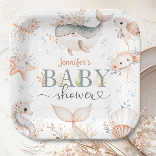 Under The Sea Baby Shower Girl Pink Ocean Paper Plate