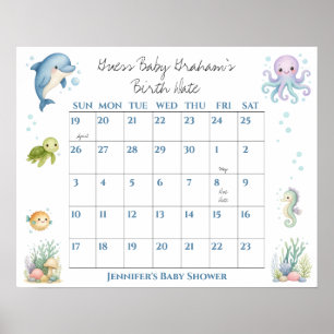 Under the Sea Baby Shower Guess Baby's Birth Date  Poster