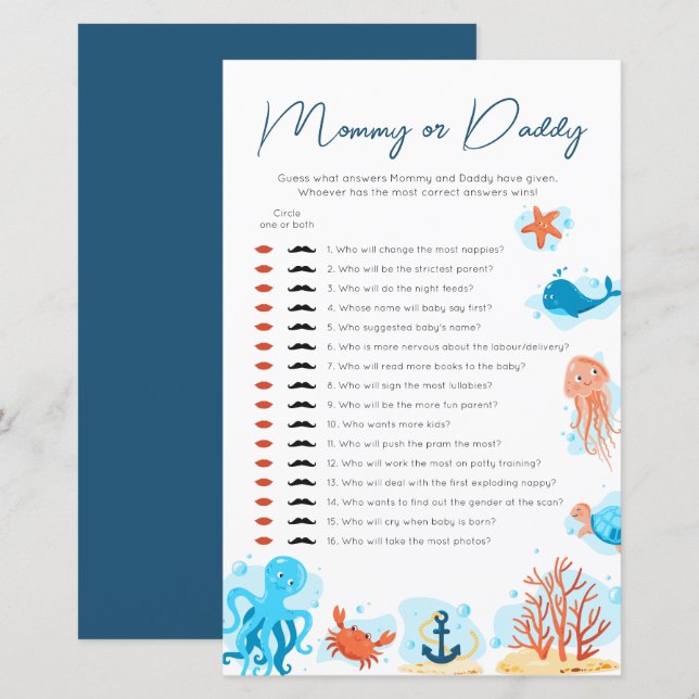 Under the Sea Baby Shower Guess Who Mummy or Daddy (Front/Back)