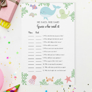 Under the Sea Baby Shower Guess who said it Game