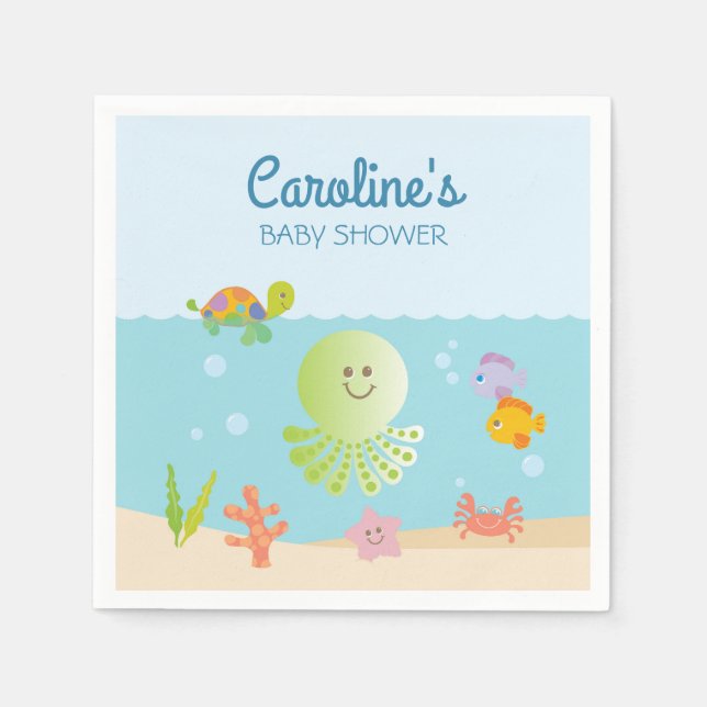 Under the Sea Baby Shower in Blue and Green Napkin (Front)