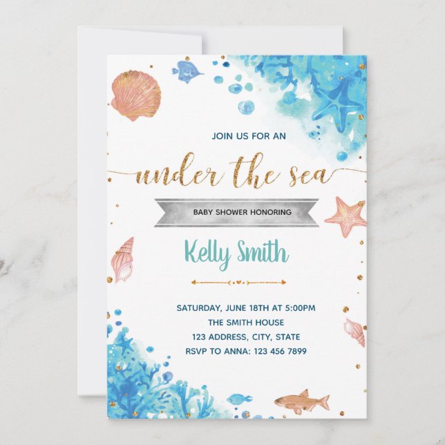 Under the sea baby shower invitation (Front)