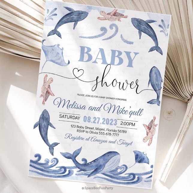 Under the sea Baby shower  Invitation (under the sea baby shower, ocean baby shower invitation, sea theme invite, ocean animals invitation,)
