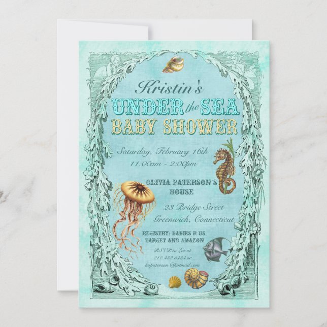 Under the Sea Baby Shower Invitation - teal (Front)