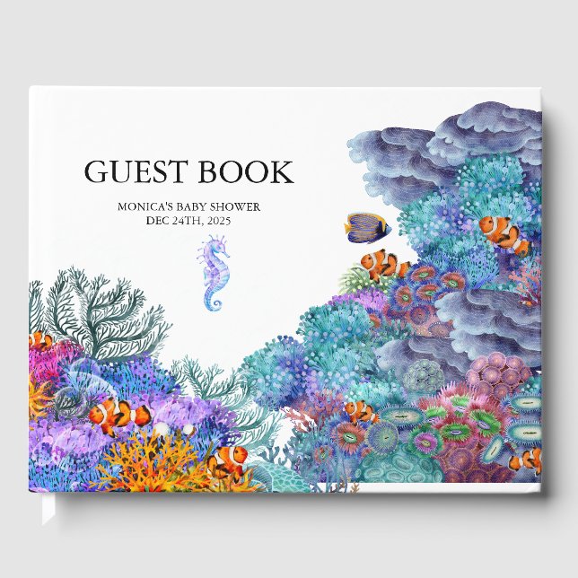 Under The Sea Baby Shower Nautical Watercolor Guest Book (Front)